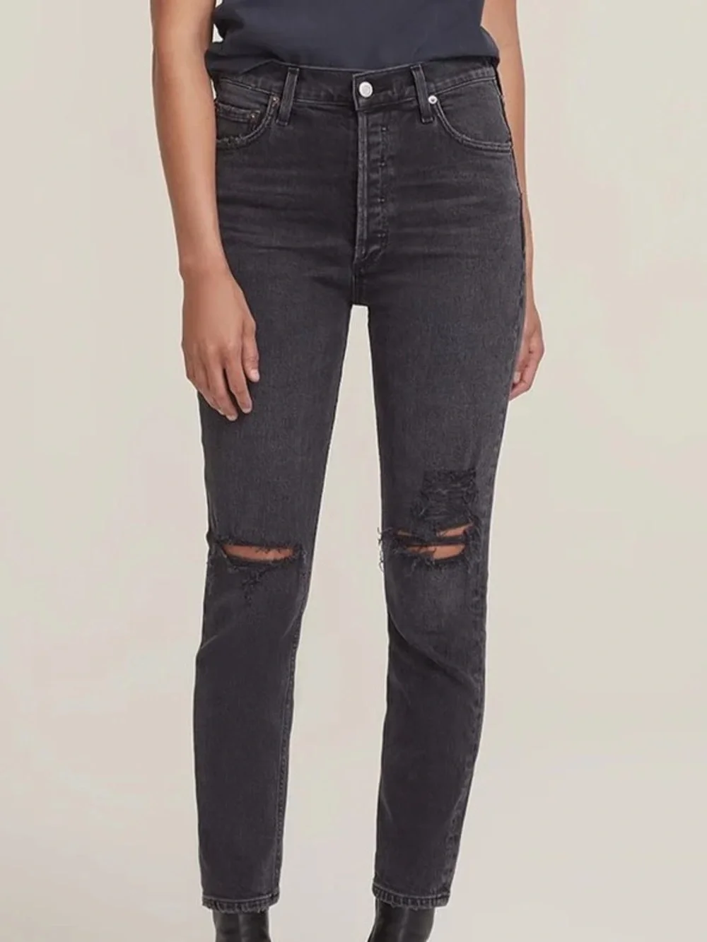 AGOLDE Nico High Rise Slim Fit Jeans Cassette Black Distressed Knee Size 26